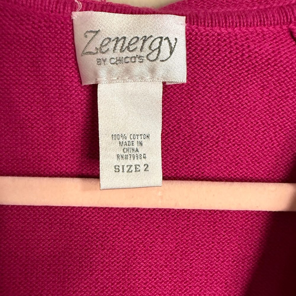 Chicos Zenergy Short Sleeve raspberry Hooded knit sweater - Picture 2 of 3